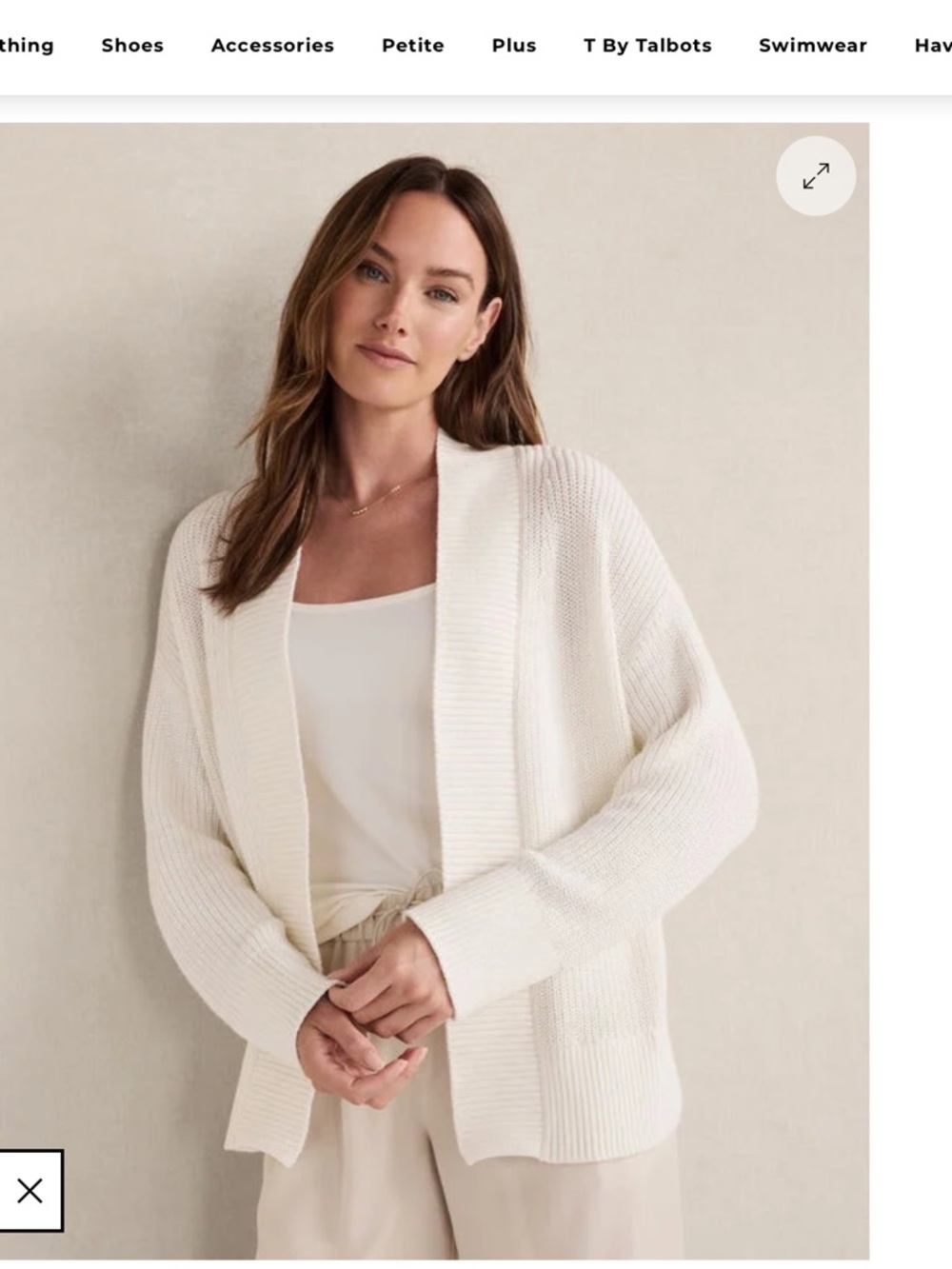 Haven Well Within ( Talbots)  Cream Open-Front Ribbed Trim Cardigan